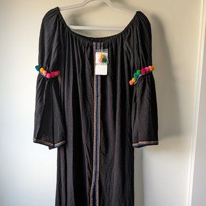 Pitusa Off The Shoulder Black Pom Pom Dress
